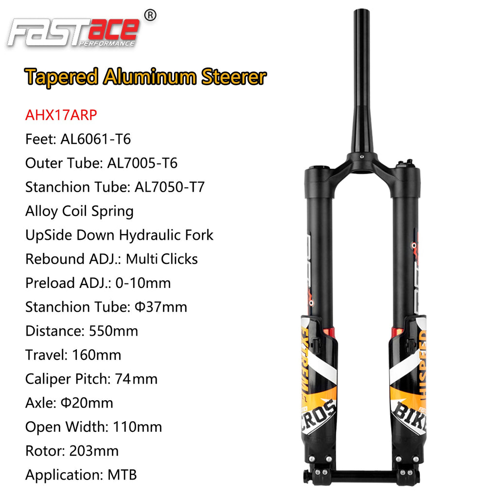 FASTACE AHX17ARP Original Factory Front Fork Suspension Tapered Aluminum Steerer Dual Disc Brake 74mm PM for MTB Snow Bike